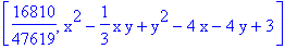 [16810/47619, x^2-1/3*x*y+y^2-4*x-4*y+3]